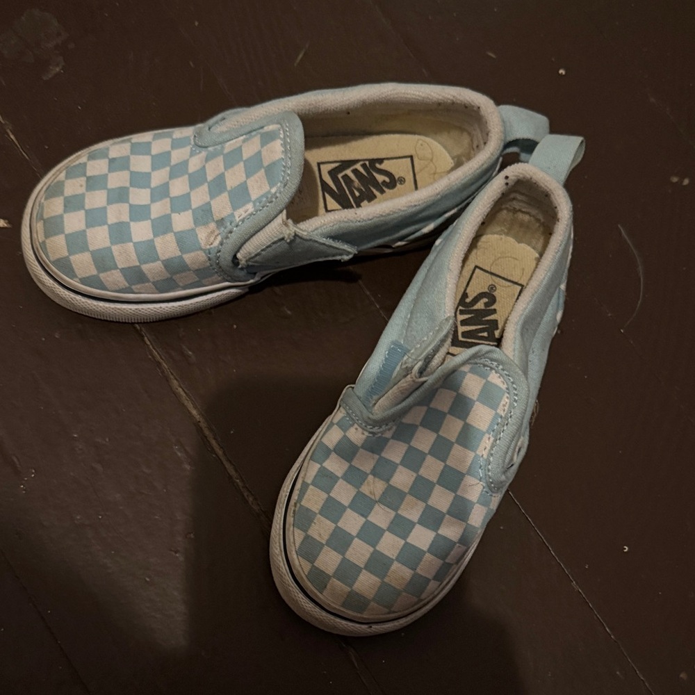 Vans Kids Light Blue Checkered Slip-On Sneakers